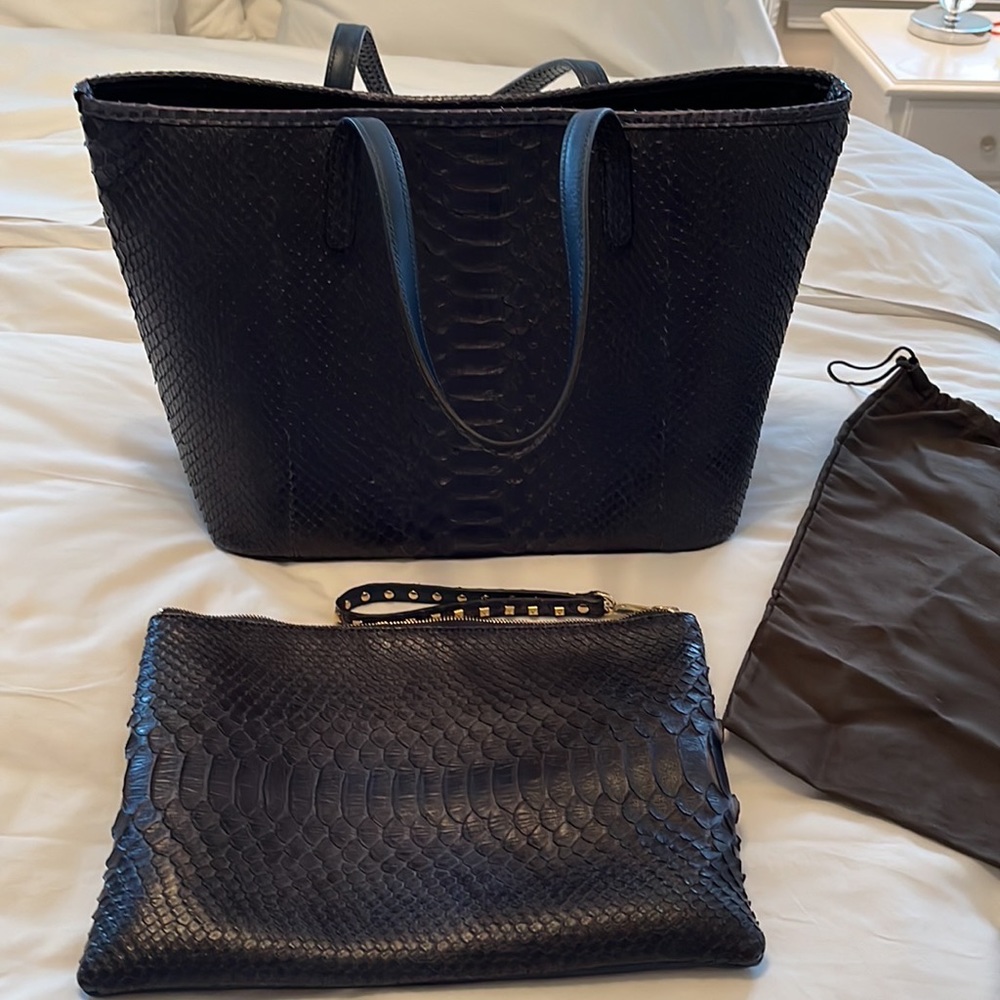 Silvano Biagini Navy Python Tote & Matching Poche… - image 2